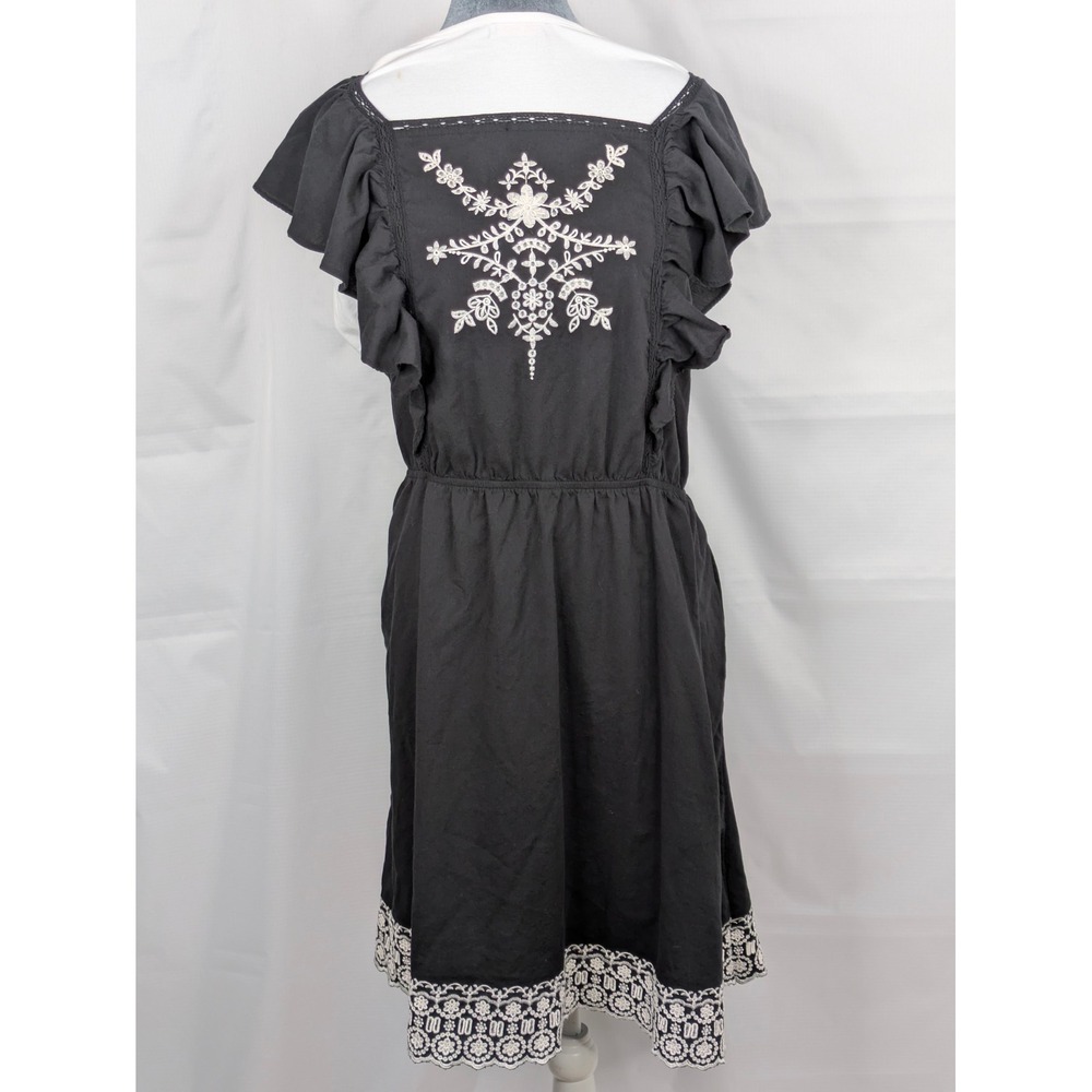 Women's XXL Tall Black Embroidered Dress Boho Flutter Sleeve Pockets Midi